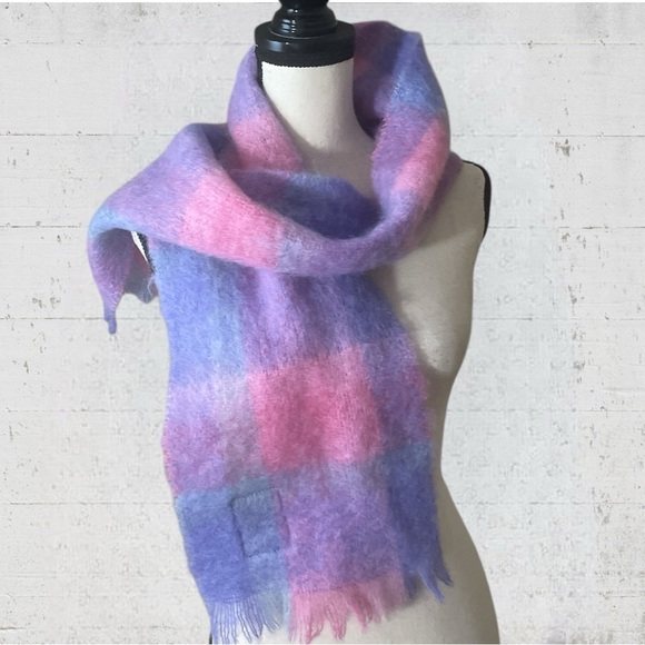 Cushendale Check Mohair Wool Fringe Scarf Made In Ireland - Picture 2 of 6